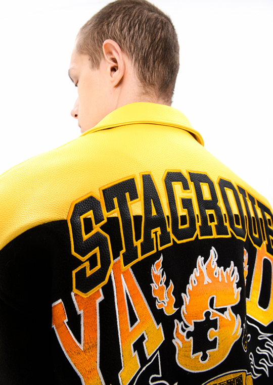 YADcrew STA Underground Patchwork Embroidery Baseball Jacket