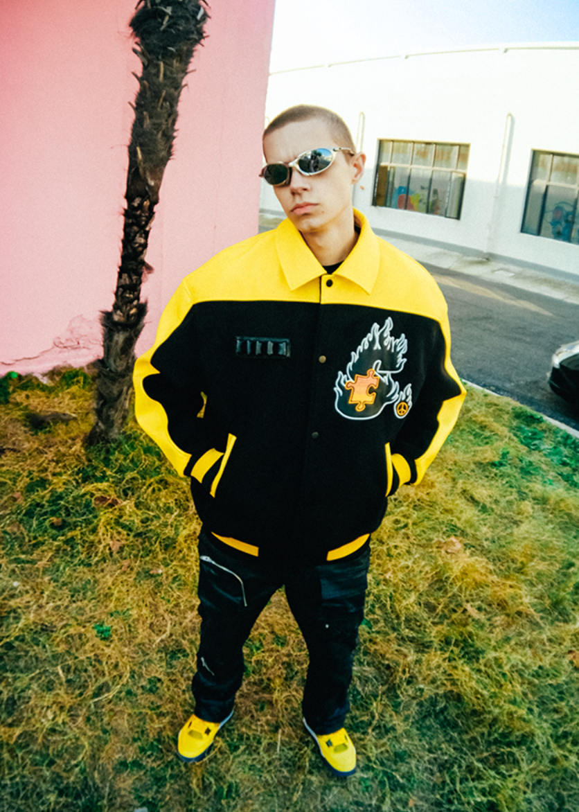 YADcrew STA Underground Patchwork Embroidery Baseball Jacket