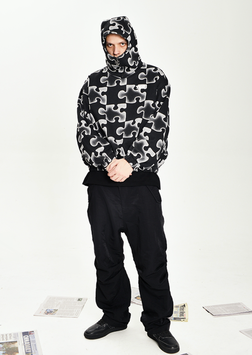 YADcrew Full Print Puzzle Half Zip Hoodie