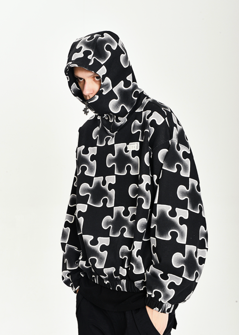 YADcrew Full Print Puzzle Half Zip Hoodie