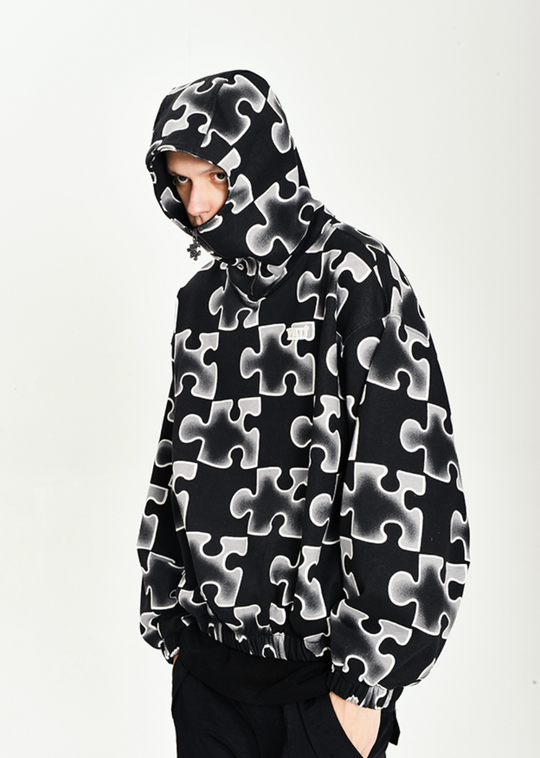 YADcrew Full Print Puzzle Half Zip Hoodie