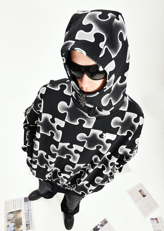 YADcrew Full Print Puzzle Half Zip Hoodie