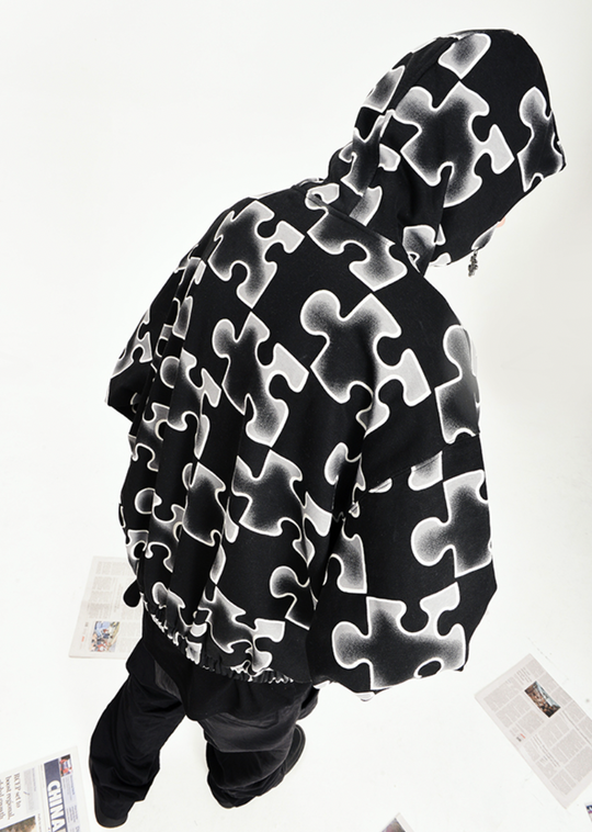 YADcrew Full Print Puzzle Half Zip Hoodie
