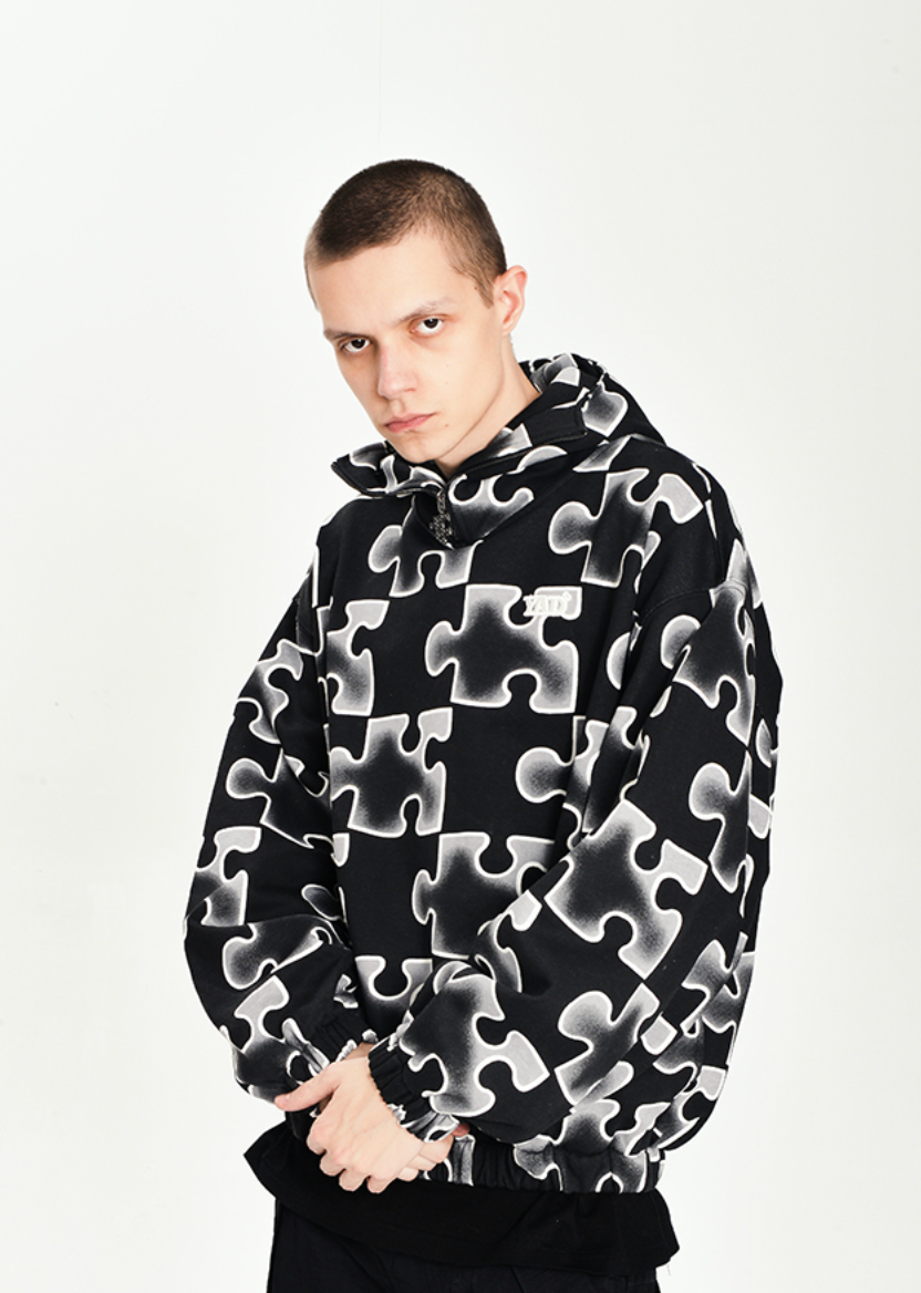 YADcrew Full Print Puzzle Half Zip Hoodie