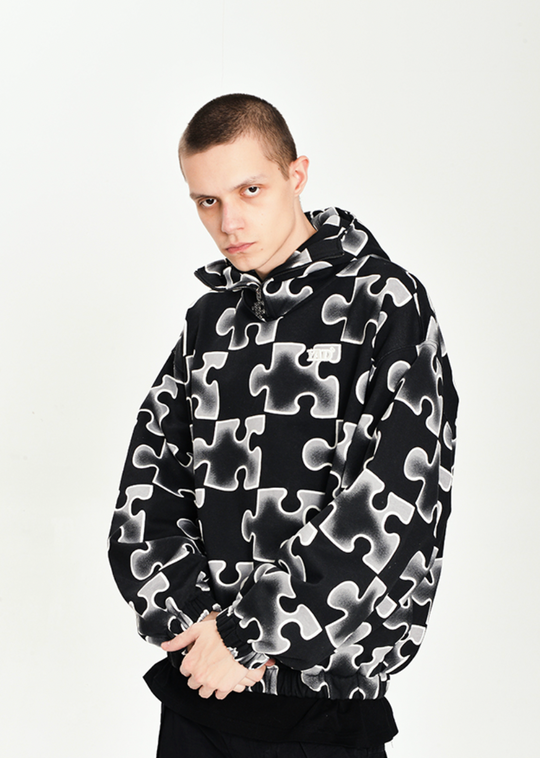 YADcrew Full Print Puzzle Half Zip Hoodie