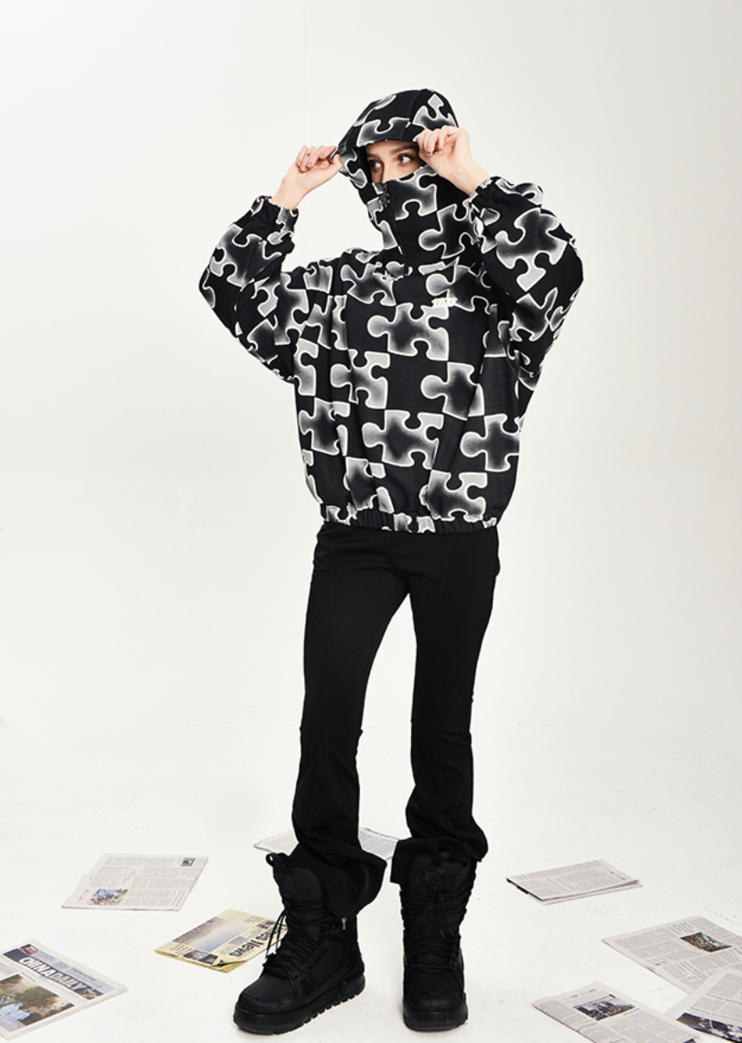 YADcrew Full Print Puzzle Half Zip Hoodie