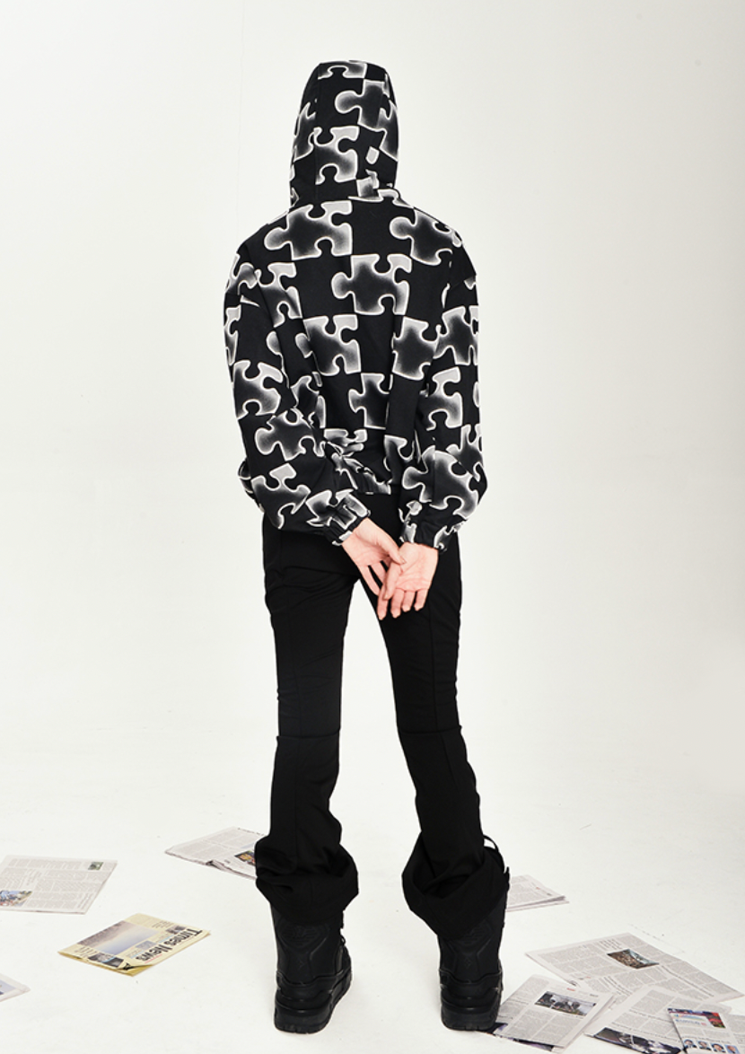 YADcrew Full Print Puzzle Half Zip Hoodie
