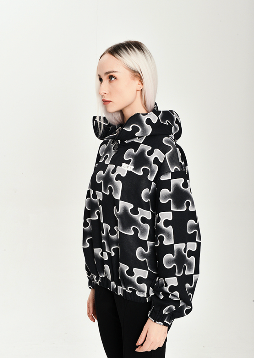 YADcrew Full Print Puzzle Half Zip Hoodie