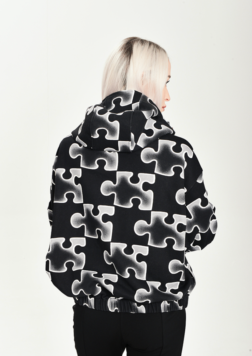 YADcrew Full Print Puzzle Half Zip Hoodie