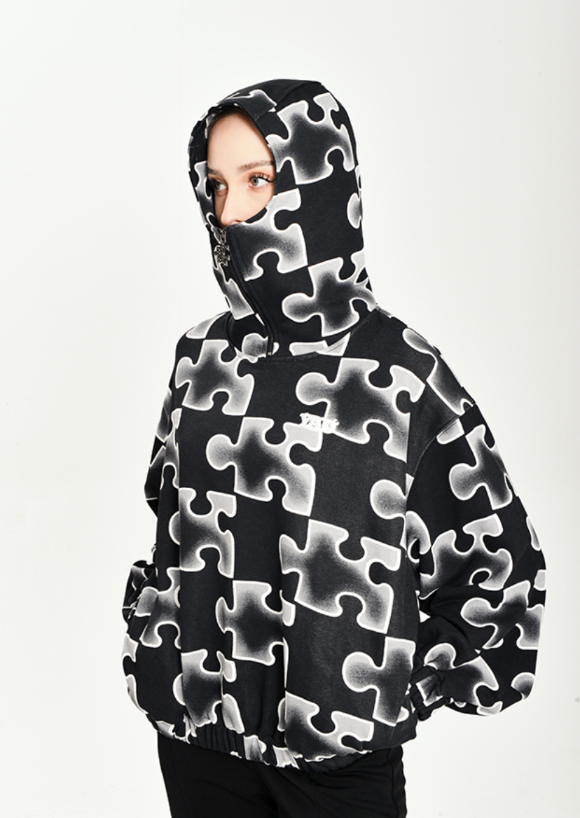 YADcrew Full Print Puzzle Half Zip Hoodie