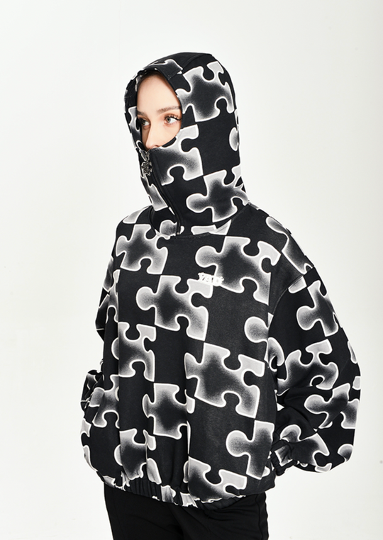 YADcrew Full Print Puzzle Half Zip Hoodie