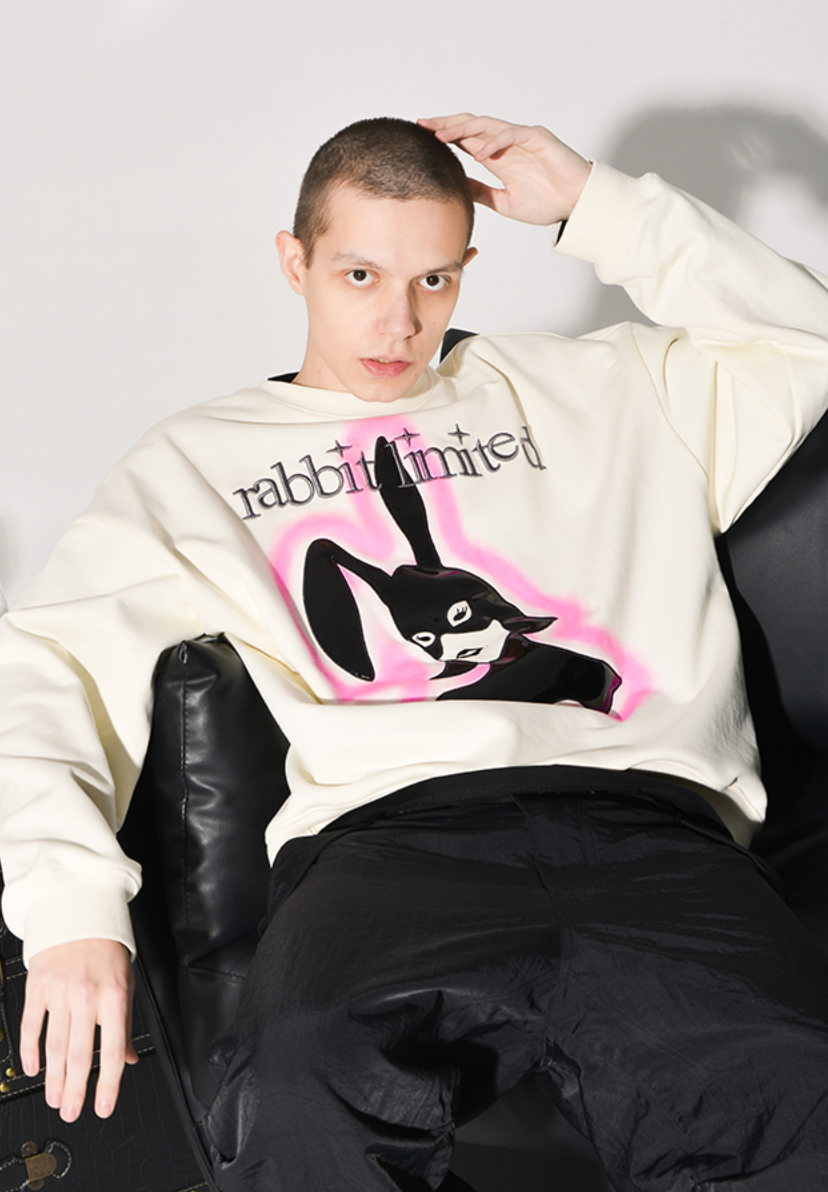 YADcrew Rabbit Patch Leather Embroidered Sweatshirt