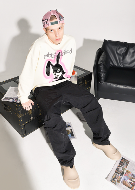 YADcrew Rabbit Patch Leather Embroidered Sweatshirt