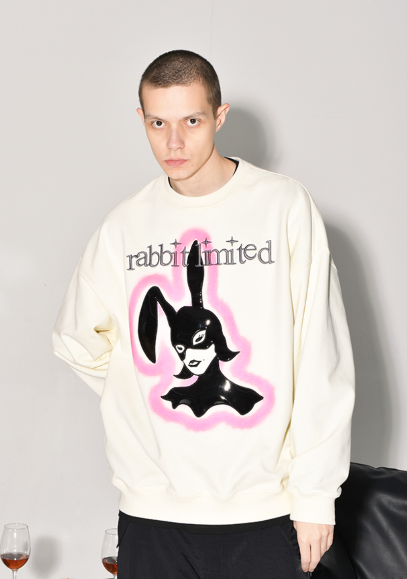 YADcrew Rabbit Patch Leather Embroidered Sweatshirt