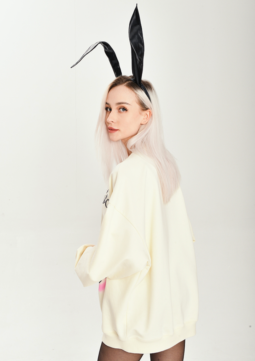 YADcrew Rabbit Patch Leather Embroidered Sweatshirt