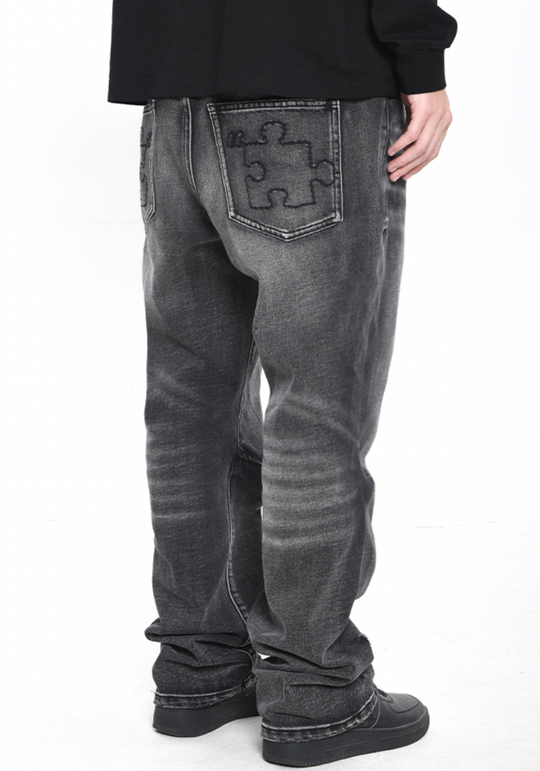 YADcrew Puzzle Embroidery Washed Jeans