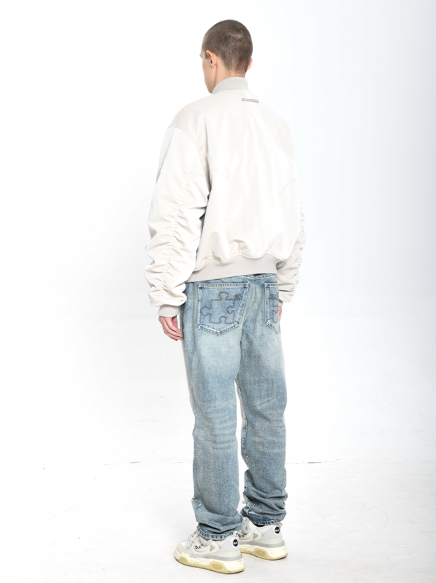 YADcrew Puzzle Embroidery Washed Jeans