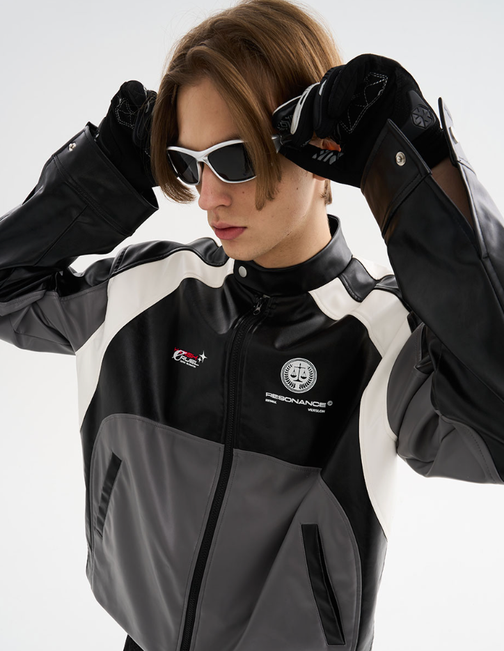 Harsh and Cruel Colorblock Faux Leather Racing Jacket