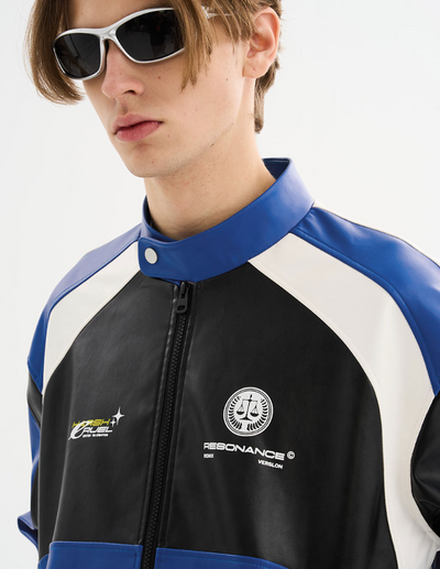 Harsh and Cruel Colorblock Faux Leather Racing Jacket