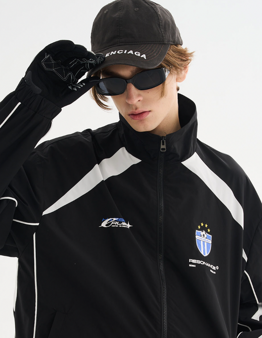 Harsh and Cruel Splicing Loose Crest Logo Jacket