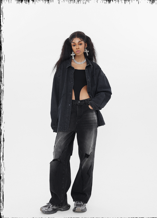 JHYQ Star Embroidered Denim Shirt Jacket