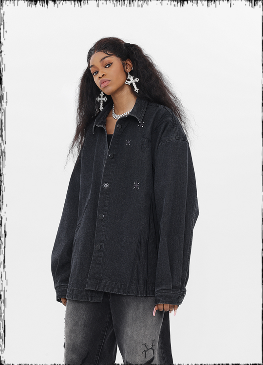 JHYQ Star Embroidered Denim Shirt Jacket