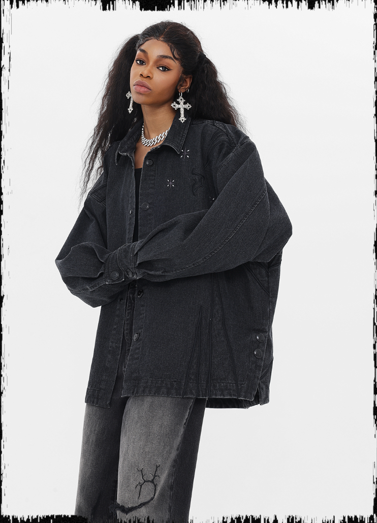 JHYQ Star Embroidered Denim Shirt Jacket