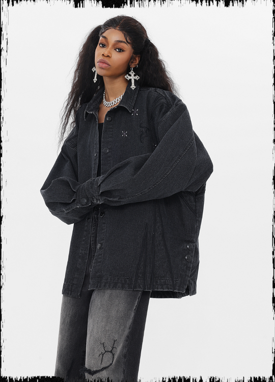 JHYQ Star Embroidered Denim Shirt Jacket