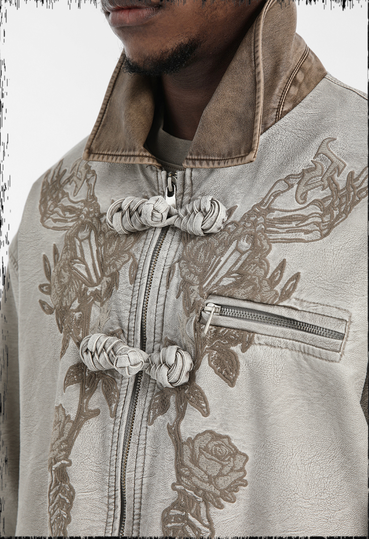 JHYQ Coiled Buckle PU Leather Jacket