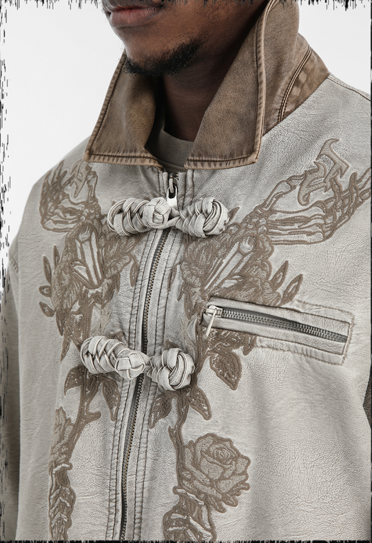 JHYQ Coiled Buckle PU Leather Jacket