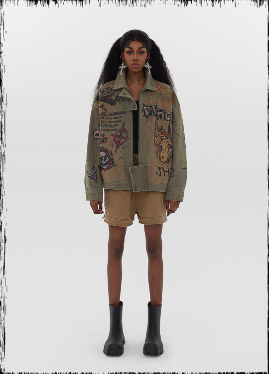 JHYQ Graffiti Printing Denim Jacket