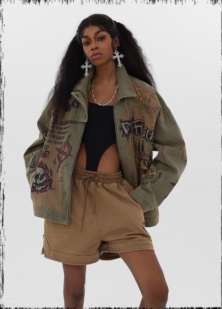 JHYQ Graffiti Printing Denim Jacket