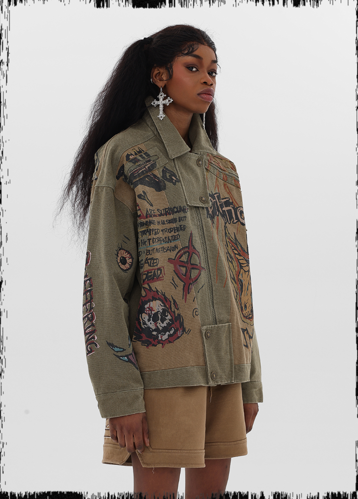 JHYQ Graffiti Printing Denim Jacket