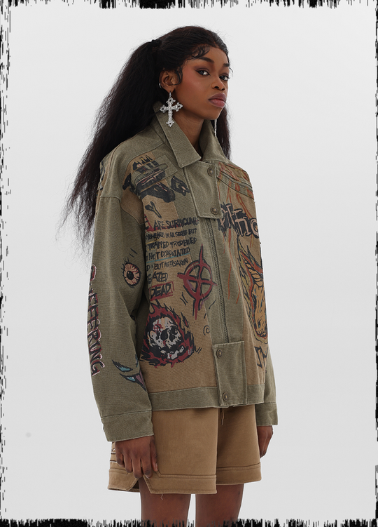 JHYQ Graffiti Printing Denim Jacket