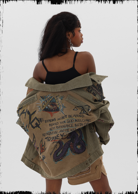 JHYQ Graffiti Printing Denim Jacket