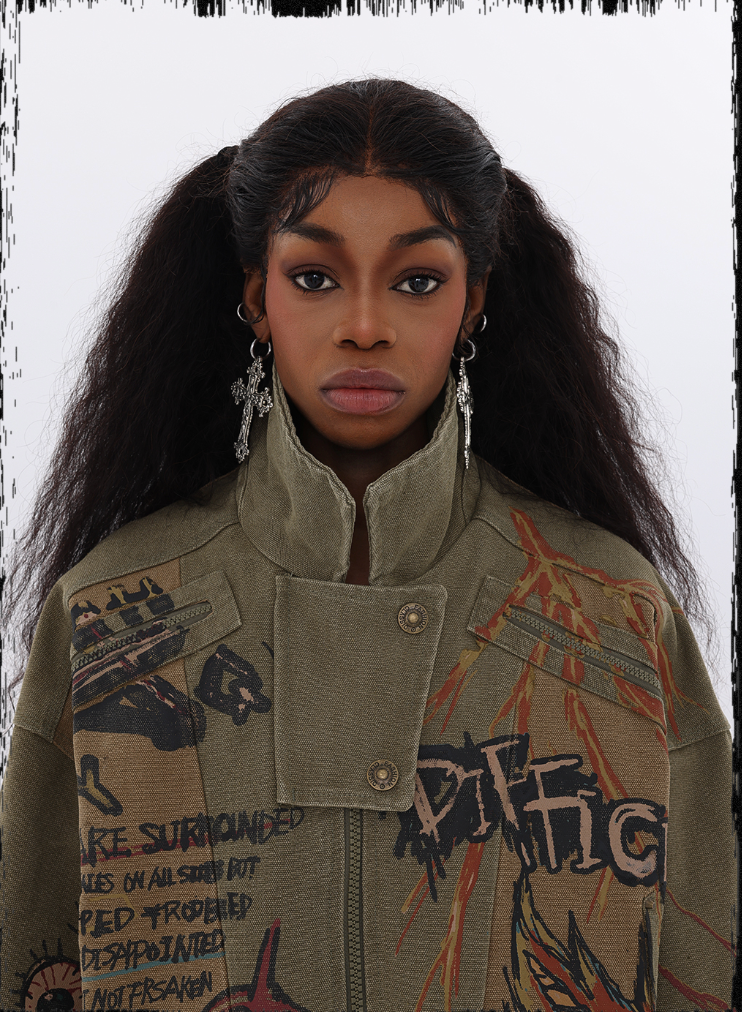 JHYQ Graffiti Printing Denim Jacket