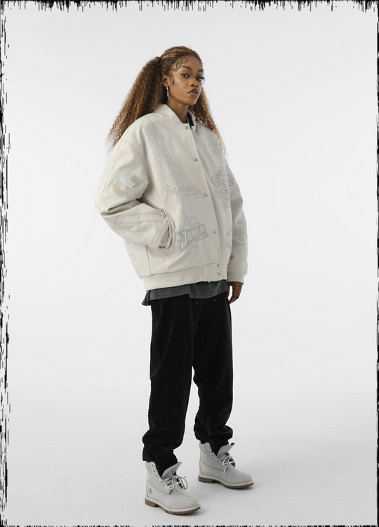 JHYQ Embroidered  PU Leather Baseball Jacket