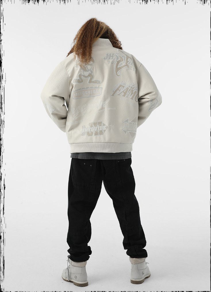 JHYQ Embroidered  PU Leather Baseball Jacket