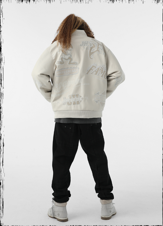 JHYQ Embroidered  PU Leather Baseball Jacket