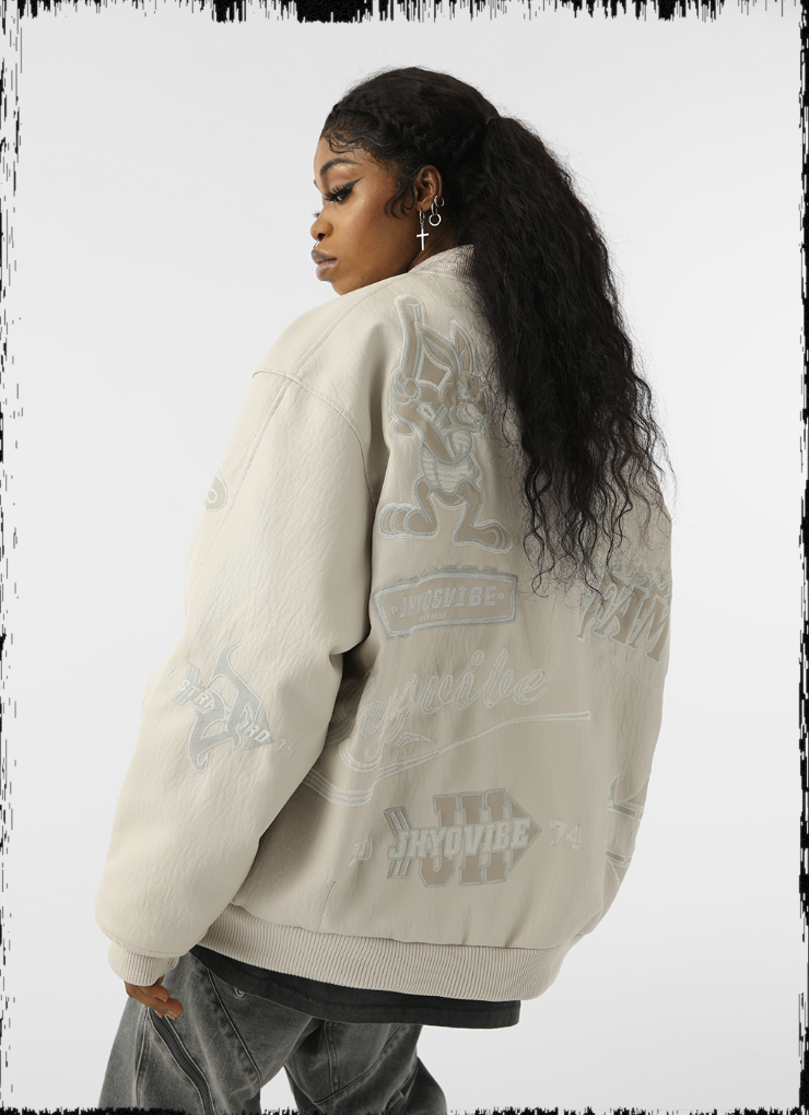 JHYQ Embroidered  PU Leather Baseball Jacket