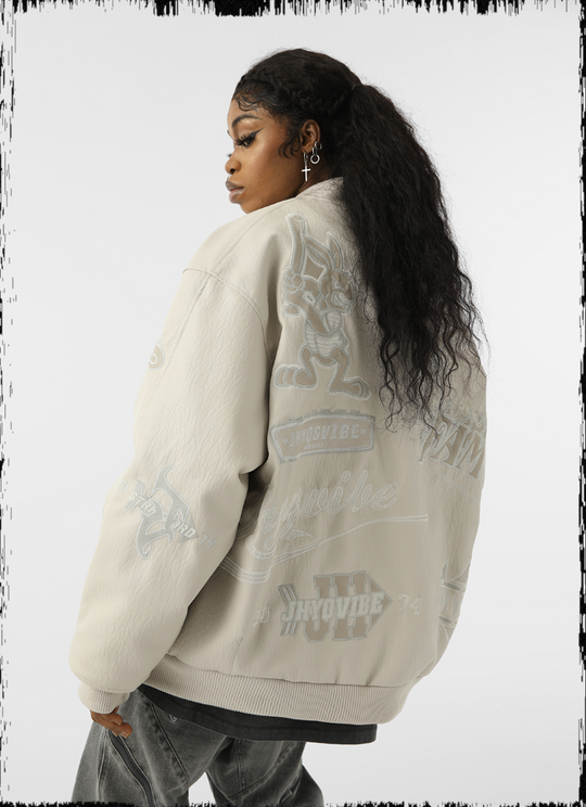 JHYQ Embroidered  PU Leather Baseball Jacket