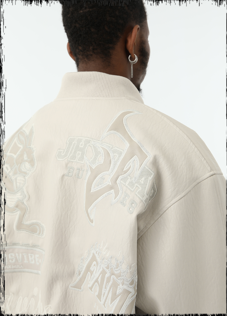 JHYQ Embroidered  PU Leather Baseball Jacket