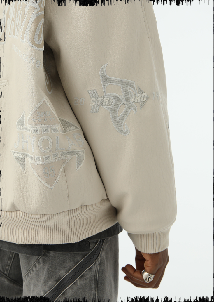 JHYQ Embroidered  PU Leather Baseball Jacket