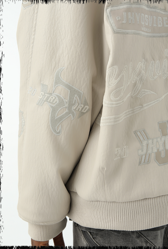 JHYQ Embroidered  PU Leather Baseball Jacket