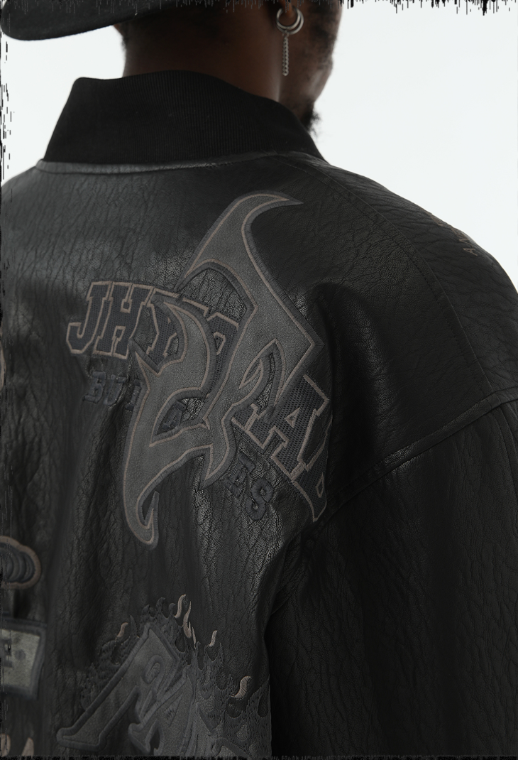 JHYQ Embroidered  PU Leather Baseball Jacket