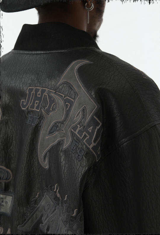 JHYQ Embroidered  PU Leather Baseball Jacket