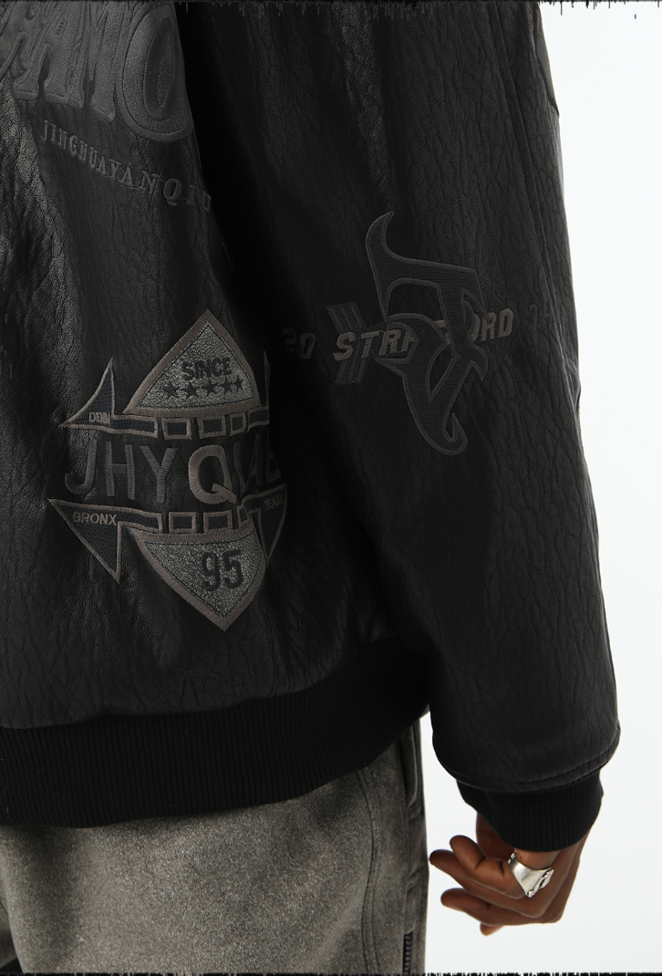 JHYQ Embroidered  PU Leather Baseball Jacket
