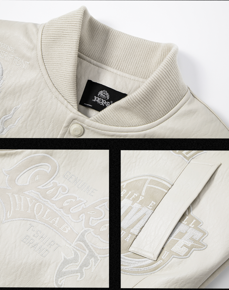JHYQ Embroidered  PU Leather Baseball Jacket