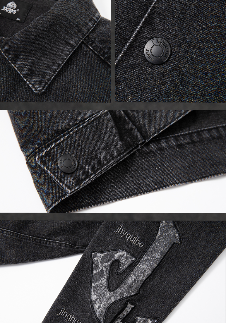 JHYQ Washed Embroidered Print Denim Jacket