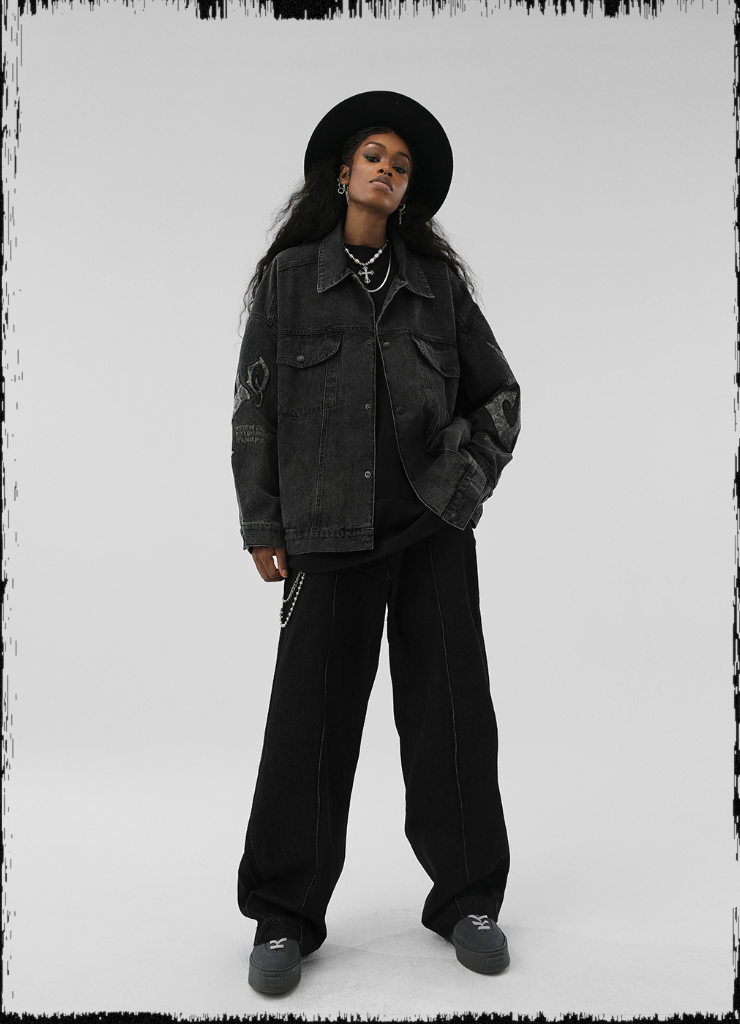 JHYQ Washed Embroidered Print Denim Jacket